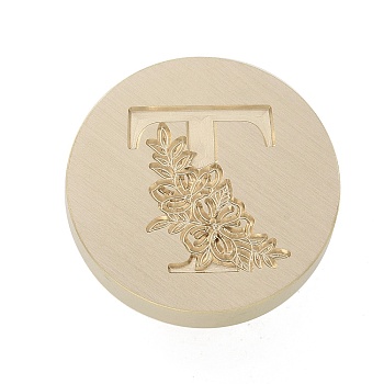 Golden Plated Round Shaped Wax Seal Brass Stamp Head, for Wax Seal Stamp, Letter Pattern, Letter T, 25.5x14mm, Hole: 7.5mm