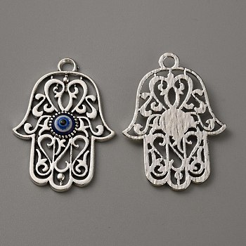 Zinc Alloy Enamel Pendants, with Evil Eye, Antique Silver, Hamsa Hand Pattern, 50x36x4mm, Hole: 3.5mm