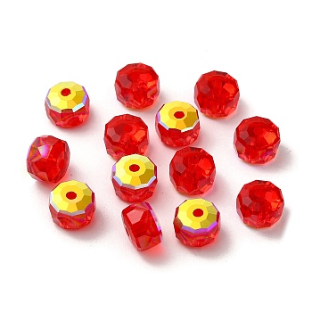 Electroplate Transparent Glass Beads, Faceted, AB Color, Rondelle, Red, 7.5x4.5mm, Hole: 1.2mm