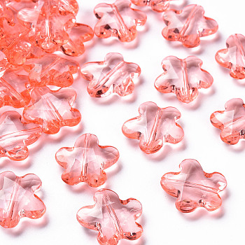 Transparent Acrylic Beads, Faceted, Flower, Salmon, 18.5x18.5x5.5mm, Hole: 1.2mm, about 470pcs/500g