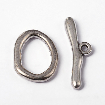 Alloy Toggle Clasps, Cadmium Free & Lead Free, Antique Silver, Oval: 16x21x3mm, Bar: 9x29mm, Hole: 2mm