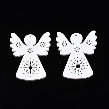 Christmas Theme Spray Painted Wood Pendants, Angel, White, 50x39x2.5mm, Hole: 1.5mm