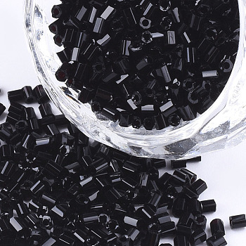 Grade A Glass Seed Beads, Hexagon(Two Cut), Opaque Colours, Black, 1.5~2.5x1.5~2mm, Hole: 0.8mm, about 2100pcs/bag, 450g/bag