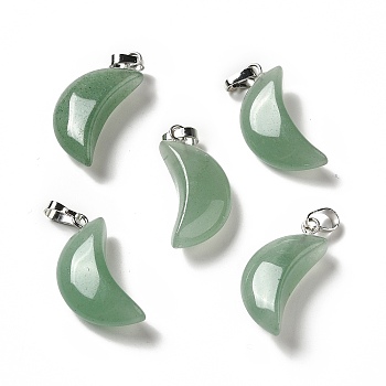 Natural Green Aventurine Pendants, Moon Charms, with Platinum Tone Brass Findings, 25~25.5x12x5.5mm, Hole: 6x2.5mm