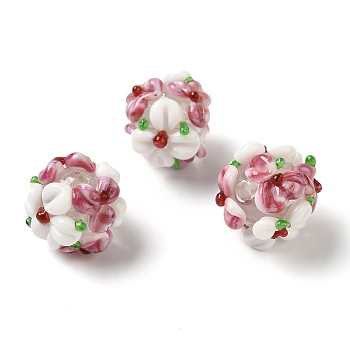 Handmade Lampwork Beads, Flower, Indian Red, 12~14mm, Hole: 1.2mm