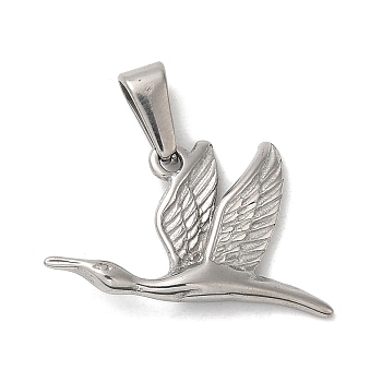 304 Stainless Steel Pendants, Bird Charm, Stainless Steel Color, 15x24.5x3.5mm, Hole: 6x3mm