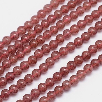 Natural Strawberry Quartz Round Bead Strands, Grade AA, 6mm, Hole: 1mm, about 66pcs/strand, 15.5 inch