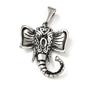 Vacuum Plating 304 Stainless Steel Pendants, Elephant, Antique Silver, 27x21x6mm, Hole: 7.5x3mm
