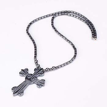 Non-Magnetic Synthetic Hematite Pendant Necklaces, with Magnetic Clasps, Cross, 20.07 inch(51cm) 