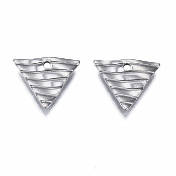 304 Stainless Steel Charms, Twist Triangle, Stainless Steel Color, 12x13.5x1.5mm, Hole: 1.4mm