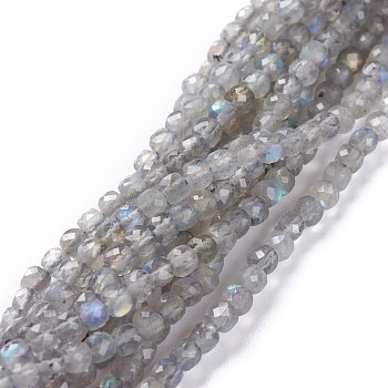 Natural Labradorite Beads Strands, Square, Faceted, 4x4x4mm, Hole: 0.9mm, about 91pcs/strand, 15.55inch(39.5cm)