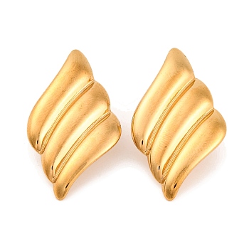 304 Stainless Steel Stud Earrings for Women, Rhombus with Stripe, Golden, 34x19mm