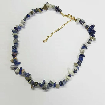 Natural Sodalite Chips Beaded Necklace, Gemstone Jewelry for Women, 15.75 inch(40cm)
