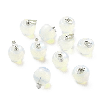 Opalite Pendants, with Platinum Brass Loops, Apple, 14~15x14x14mm, Hole: 6x3mm