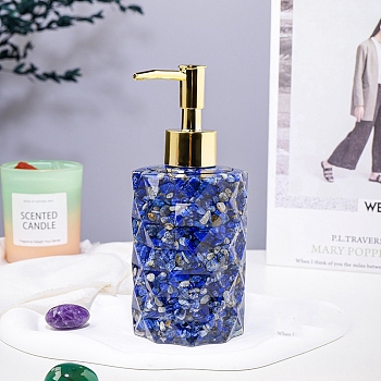 Natural Lapis Lazuli Dispenser Pump Bottles, Shower Shampoo Cosmetic Emulsion Storage Bottle, Column, 7.5x17cm