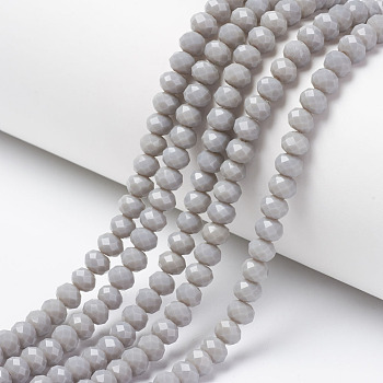 Opaque Solid Color Glass Beads Strands, Faceted, Rondelle, Dark Gray, 4x3mm, Hole: 0.4mm, about 130pcs/strand, 16.54 inch(42cm)