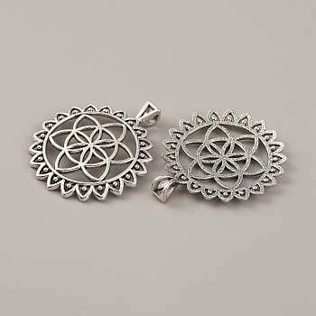 Tibetan Style Zinc Alloy Pendants, Flower of Life Charms, Antique Silver, 48.5x41x2.5mm, Hole: 4x3mm