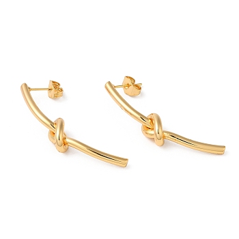 Rack Plating Brass Knot Dangle Stud Earrings, Long-Lasting Plated, Golden, 47x9x6mm