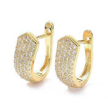 Clear Cubic Zirconia Chunky Huggie Hoop Earrings for Women, Brass Micro Pave Cubic Zirconia Post, Real 18K Gold Plated, 16.5x13x7.5mm, Pin: 0.8mm