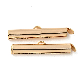 Brass Slide On End Clasp Tubes, Slider End Caps, with Pendant Bails, Real 18K Gold Plated, 6x29x4mm, Hole: 1mm