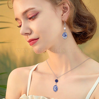 nbeads 2 brins de perles ovales plates en jaspe à taches bleues naturelles(G-NB0003-78)-6