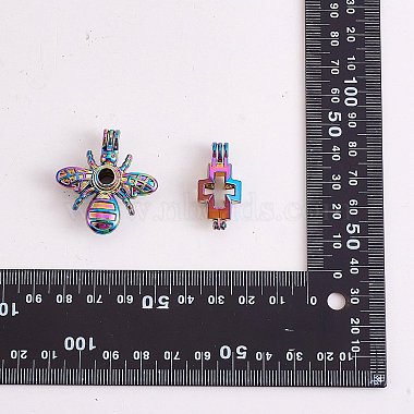 10Pcs 10 Styles Rainbow Color Plated Alloy Bead Cage Pendants(FIND-SZ0002-55)-8