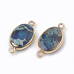 Electroplate Natural Regalite/Imperial Jasper/Sea Sediment Jasper Links connectors, Impression Jasper, with Alloy Findings, Oval, Steel Blue, 25.5x13x5.5mm, Hole: 2mm(G-S329-017A)