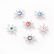 Brass Enamel Links connectors, Sun with Evil Eye, Platinum, Mixed Color, 18x14x3mm, Hole: 1mm(ZIRC-F106-13P)