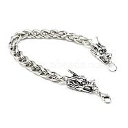 Iron Wheat Chain Bracelets, with Alloy Dragon Findings and Lobster Claw Clasps, Antique Silver, 9 inch(23cm), 8mm(BJEW-S122-01)