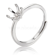 1Pc 925 Sterling Silver Adjustable Ring Findings, Prong Ring Settings, Silver, US Size 6 1/4(16.7mm), Tray: 5.7mm(STER-BBC0006-01)
