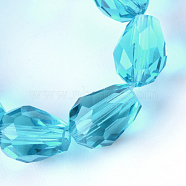 Transparent Glass Bead Strands, Faceted Teardrop, Deep Sky Blue, 8x6mm, Hole: 1mm, about 65pcs/strand, 17.99 inch(45.7cm)(GLAA-R024-6x8mm-11)