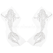 2Pcs Mermaid Computerized Embroidery Cloth Sew On Sequins Patches, Beaded Appliques, Stick On Patch, with Crystal Rhinestones and Imitation Pearl, Costume Accessories, White, 290x145x4mm(PATC-BC0001-01)