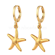 Brass Huggie Hoop Earring, with Sea Star/Starfish 304 Stainless Steel Pendants, Golden, 31mm, Pin: 0.7mm(EJEW-JE04211-01)