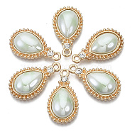 Porcelain Pendants, with Light Gold Plated Brass Findings and Crystal Rhinestone, Teardrop, Honeydew, 24x14x5mm, Hole: 1.8mm(KK-N235-040D)