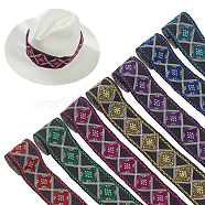 12.25M 7 Colors Ethnic Style Polyester Ribbons, Jacquard Ribbon, Rhombus Pattern, Mixed Color, 1-7/8 inch(49mm), 1.75m/color(OCOR-FG0001-23)