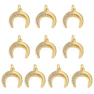 10Pcs Rack Plating Brass Micro Pave Cubic Zirconia Pendants, Real 18K Gold Plated, Long-Lasting Plated, Double Horn/Crescent Moon, Clear, 17x17x3mm, Jump Ring: 5x0.8mm, 3.4mm Inner Diameter(KK-SZ0001-80)