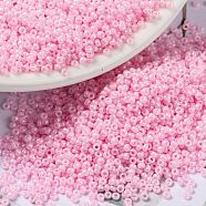 MIYUKI Round Rocailles Beads, Japanese Seed Beads, 15/0, (RR428) Opaque Baby Pink Luster, 15/0, 1.5mm, Hole: 0.7mm, about 27777pcs/50g(SEED-X0056-RR0428)