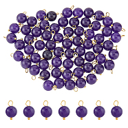 80Pcs Natural Amethyst Round Charms, with Golden Plated Brass Loops, 13~14x8mm, Hole: 2.5~2.6mm(PALLOY-DC00001)