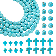 230Pcs 3 Styles Synthetic Turquoise Beads, Dyed, Cross & Round, Turquoise, 8~16x8.5~12x3.5~4mm, Hole: 1~1.5mm(G-AR0004-82)