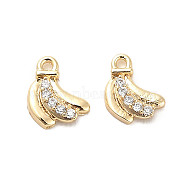 Brass Micro Pave Clear Cubic Zirconia Charms, Banana, Real 18K Gold Plated, 7.5x5.5x2mm, Hole: 0.9mm(KK-C054-12G)