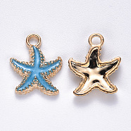Alloy Enamel Pendants, Starfish, Light Gold, Deep Sky Blue, 18x15x3mm, Hole: 2.5mm(ENAM-S121-023C)