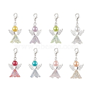 Angel Glass & Glass Pearl Pendant Decorations, Alloy Lobster Clasp Charms for Bag Ornaments, Mixed Color, 46mm, 8 Styles, 1pc/style, 8pcs/set(HJEW-JM01939)