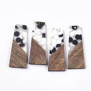 Resin & Walnut Wood Pendants, Trapezoid with Spot, Clear, 49x19x3.5mm, Hole: 2mm(RESI-S358-83-A01)