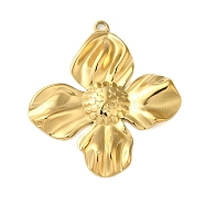 304 Stainless Steel Pendants, Flower Charm, Real 18K Gold Plated, 32x29x2.5mm, Hole: 1.5mm(STAS-S123-04G-03)