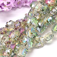 Half Plated Faceted Clover Glass Bead Strands, Green Plated, 17x17x9mm, Hole: 1mm, about 25pcs/strand, 15.7 inch(EGLA-J094-HP03)
