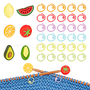 Fruits & Vegetables Silicone Knitting Needle Point Protectors, Knitting Needle Stoppers with Zinc Alloy Stitch Markers, Mixed Color, Stoppers: 13~27x10.5~30x12~16.5mm, Hole: 2mm, 6pcs, Markers: 14.5x1mm, 30pcs(DIY-NB0009-48)
