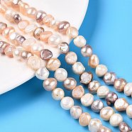 Natural Cultured Freshwater Pearl Beads Strands, Baroque Pearls Keshi Pearl Beads, Two Sides Polished, Mixed Color, 8~9x7.5~8.5x5~6mm, Hole: 0.7mm, about 42pcs/strand, 13.39''(34cm)(PEAR-N014-08E-01)