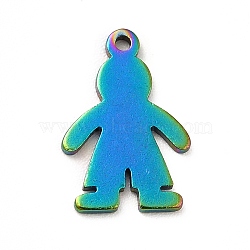 Ion Plating(IP) 201 Stainless Steel Pendants, Human Charms, Rainbow Color, 13x9x1mm, Hole: 1mm(STAS-H172-05M)