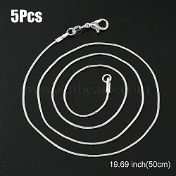 Brass Round Snake Chain Necklace with Lobster Claw Clasps, for Beadable Necklace Making, Silver, 19.69 inch(50cm)(MAK-YW0001-15C)