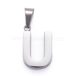 304 Stainless Steel Letter Pendants, Manual Polishing, Alphabet, Stainless Steel Color, Letter.U, 18.5x12x4mm, Hole: 6.5x3.5mm(STAS-H127-U-P)